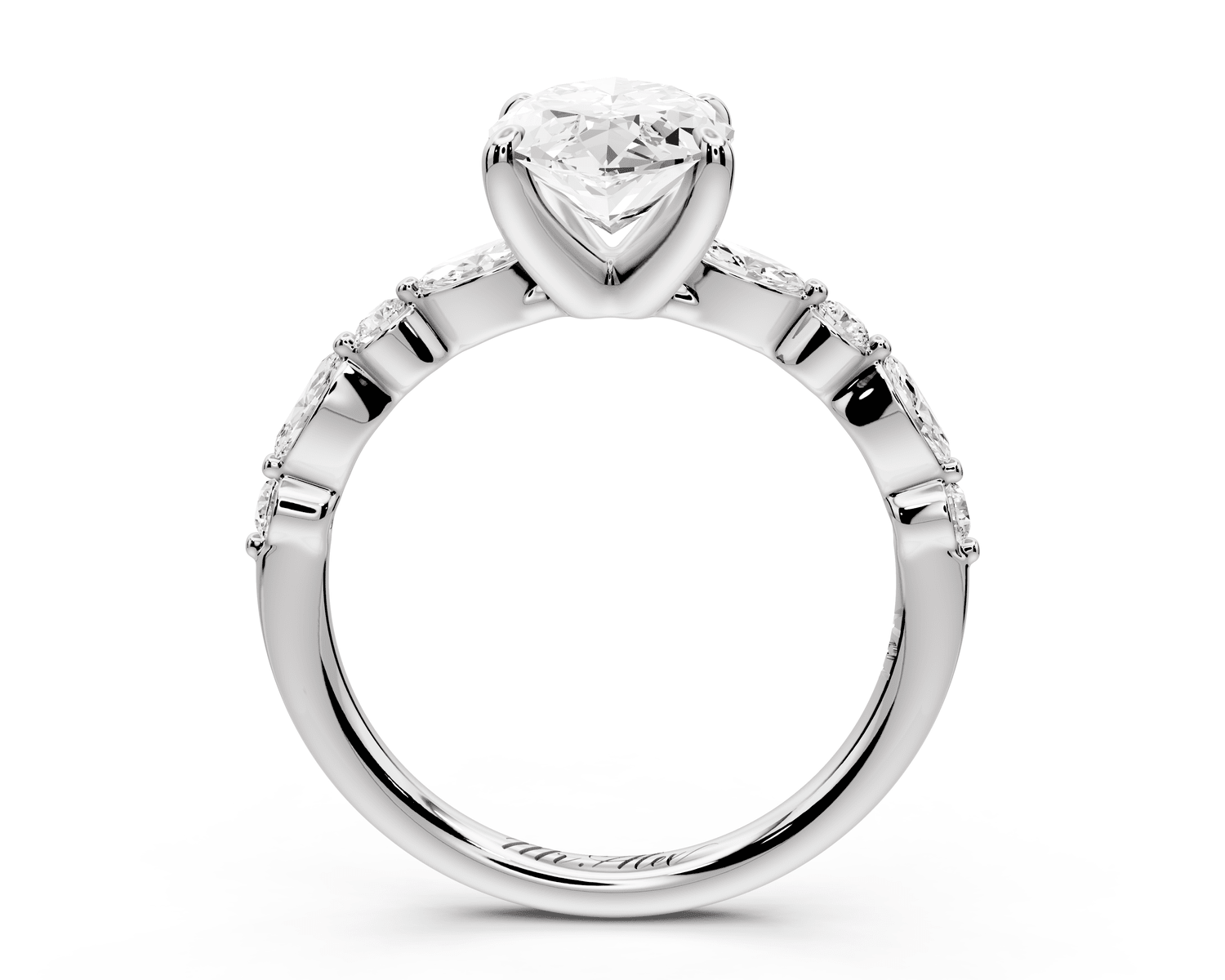 Amalia - 2ct 14k white gold marquise Round Diamond with Alternating 8 - Stone Marquise and Round Diamond Band Engagement Ring - Mr. Alex Jewelry