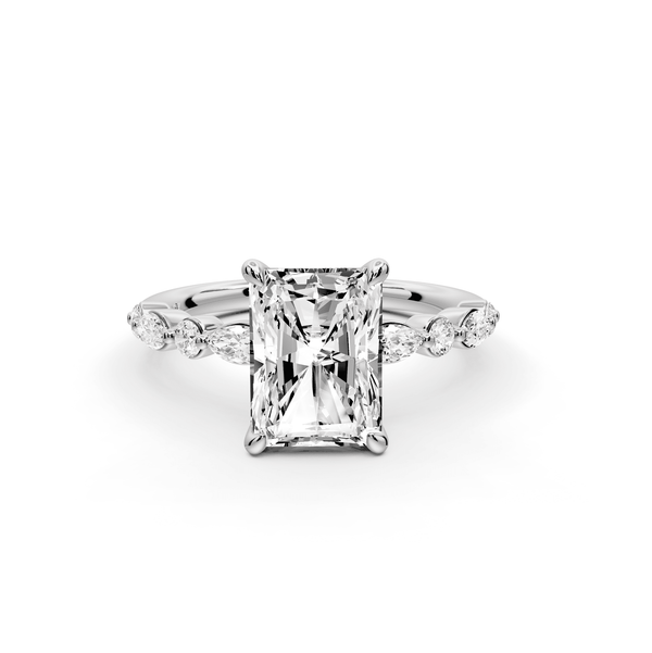 Amalia - 2ct 14k white gold radiant Round Diamond with Alternating 8 - Stone Marquise and Round Diamond Band Engagement Ring - Mr. Alex Jewelry