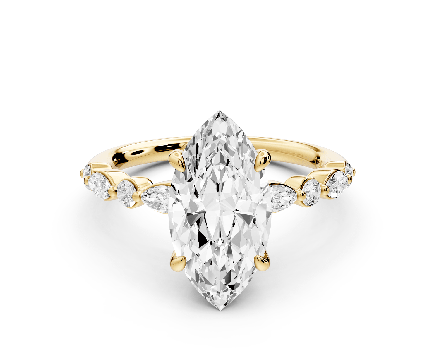 Amalia - 2ct 14k yellow gold marquise Round Diamond with Alternating 8 - Stone Marquise and Round Diamond Band Engagement Ring - Mr. Alex Jewelry