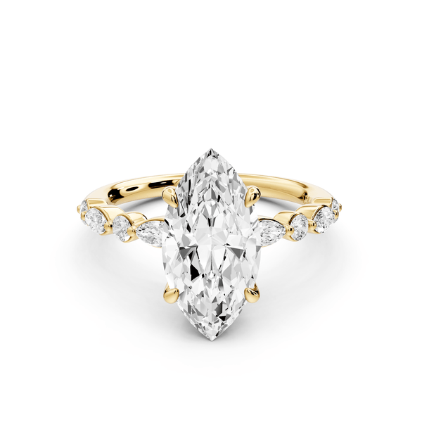 Amalia - 2ct 14k yellow gold marquise Round Diamond with Alternating 8 - Stone Marquise and Round Diamond Band Engagement Ring - Mr. Alex Jewelry