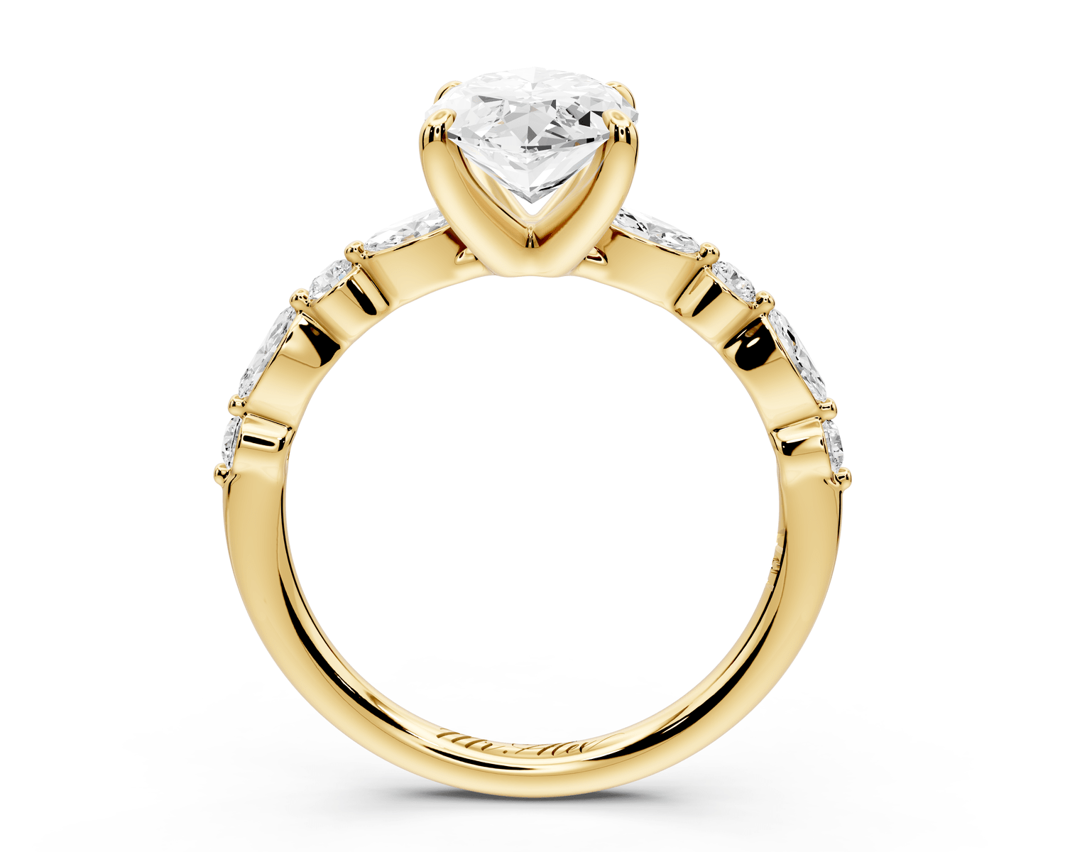 Amalia - 2ct 14k yellow gold marquise Round Diamond with Alternating 8 - Stone Marquise and Round Diamond Band Engagement Ring - Mr. Alex Jewelry