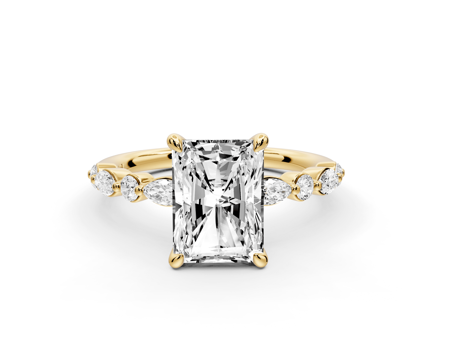 Amalia - 2ct 14k yellow gold radiant Round Diamond with Alternating 8 - Stone Marquise and Round Diamond Band Engagement Ring - Mr. Alex Jewelry