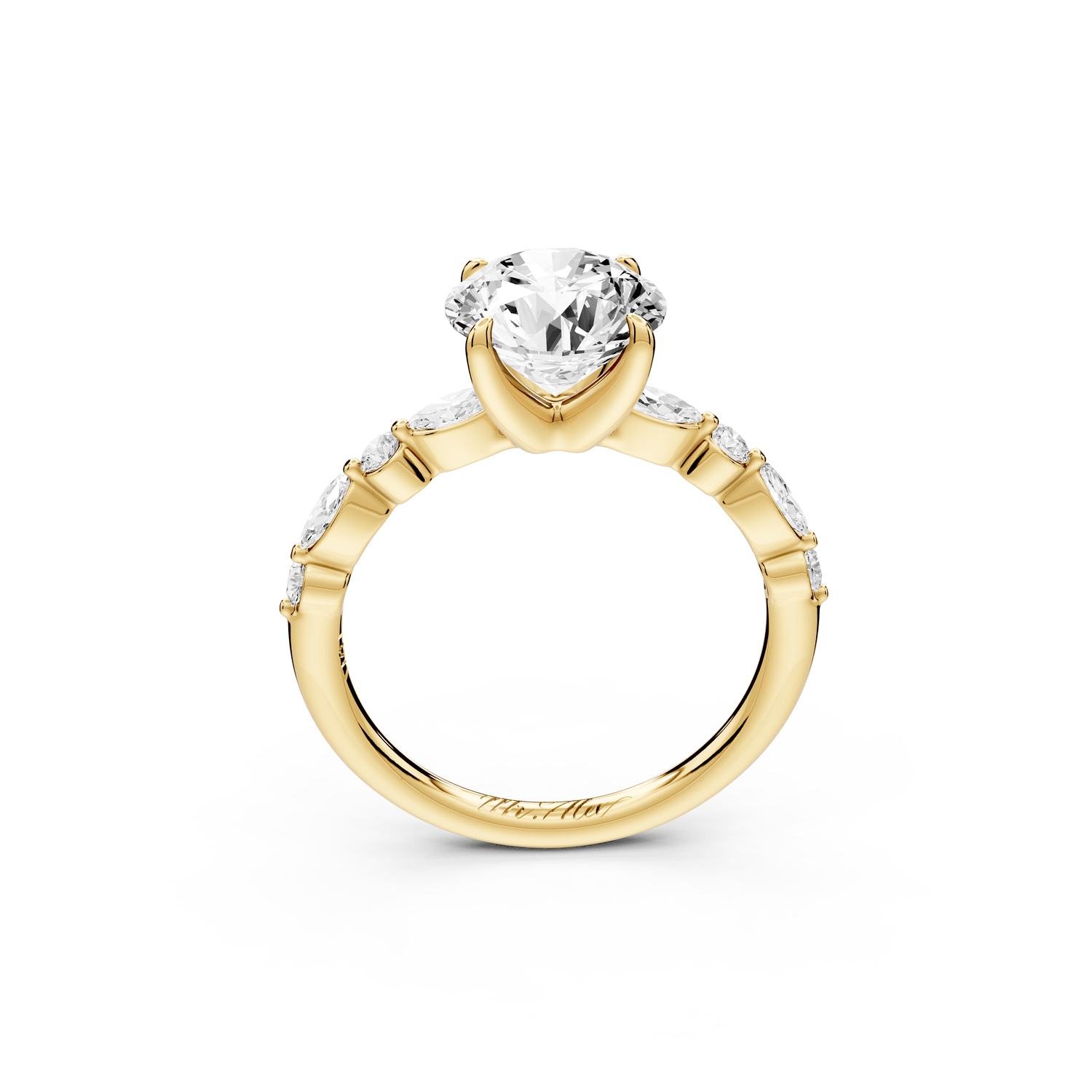 Amalia - 2ct 14k yellow gold round Round Diamond with Alternating 8 - Stone Marquise and Round Diamond Band Engagement Ring - Mr. Alex Jewelry
