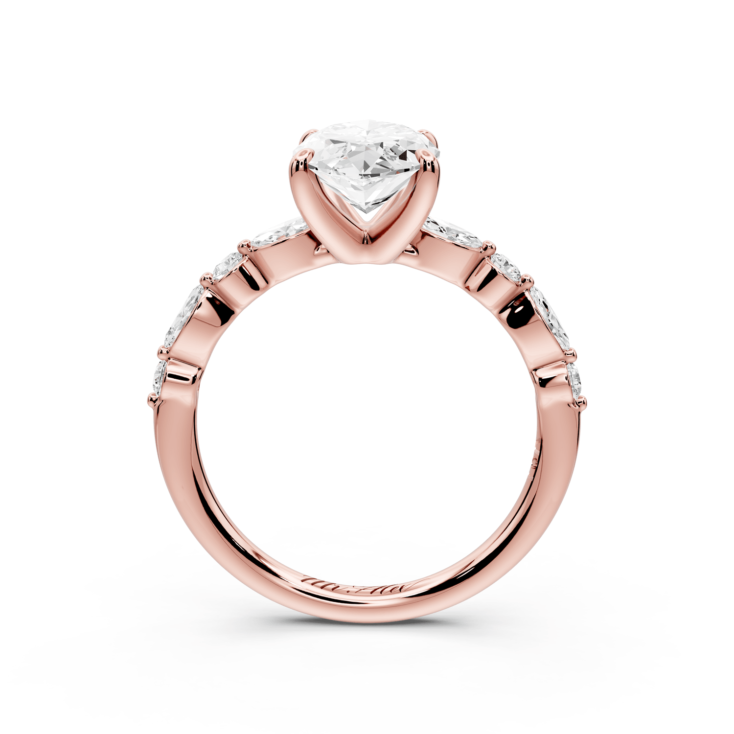 Amalia - 2ct 18k rose gold marquise Round Diamond with Alternating 8 - Stone Marquise and Round Diamond Band Engagement Ring - Mr. Alex Jewelry