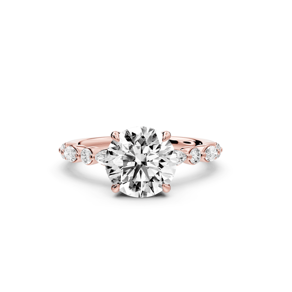 Amalia - 2ct 18k rose gold round Round Diamond with Alternating 8 - Stone Marquise and Round Diamond Band Engagement Ring - Mr. Alex Jewelry