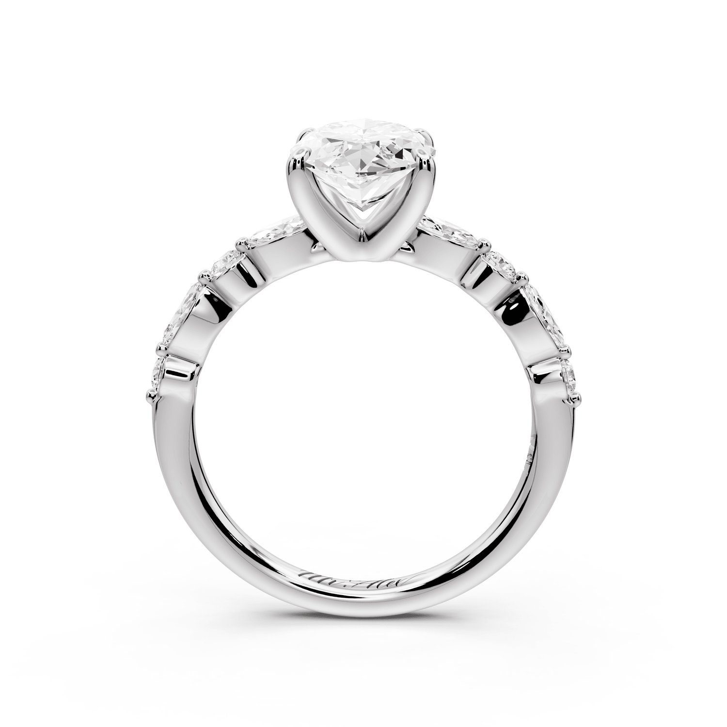 Amalia - 2ct 18k white gold marquise Round Diamond with Alternating 8 - Stone Marquise and Round Diamond Band Engagement Ring - Mr. Alex Jewelry