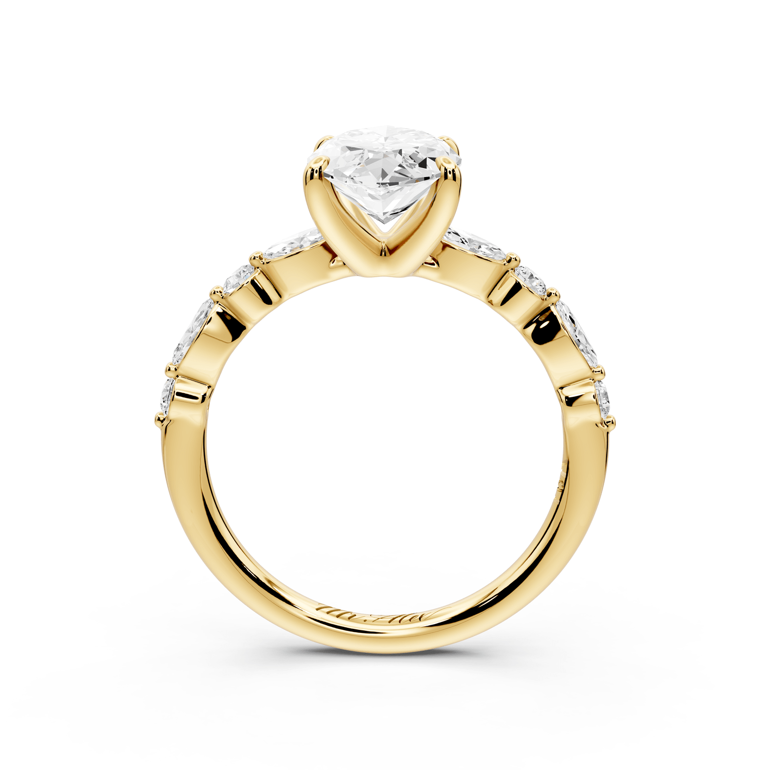 Amalia - 2ct 18k yellow gold marquise Round Diamond with Alternating 8 - Stone Marquise and Round Diamond Band Engagement Ring - Mr. Alex Jewelry
