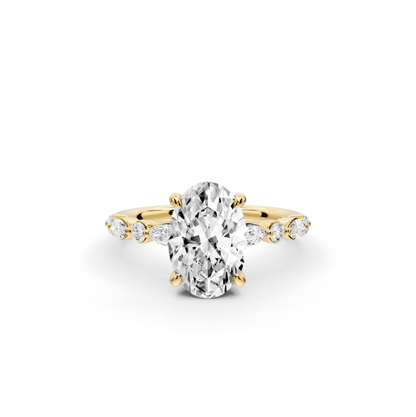 Amalia - 2ct 18k yellow gold oval Round Diamond with Alternating 8 - Stone Marquise and Round Diamond Band Engagement Ring - Mr. Alex Jewelry