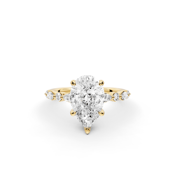 Amalia - 2ct 18k yellow gold pear Round Diamond with Alternating 8 - Stone Marquise and Round Diamond Band Engagement Ring - Mr. Alex Jewelry