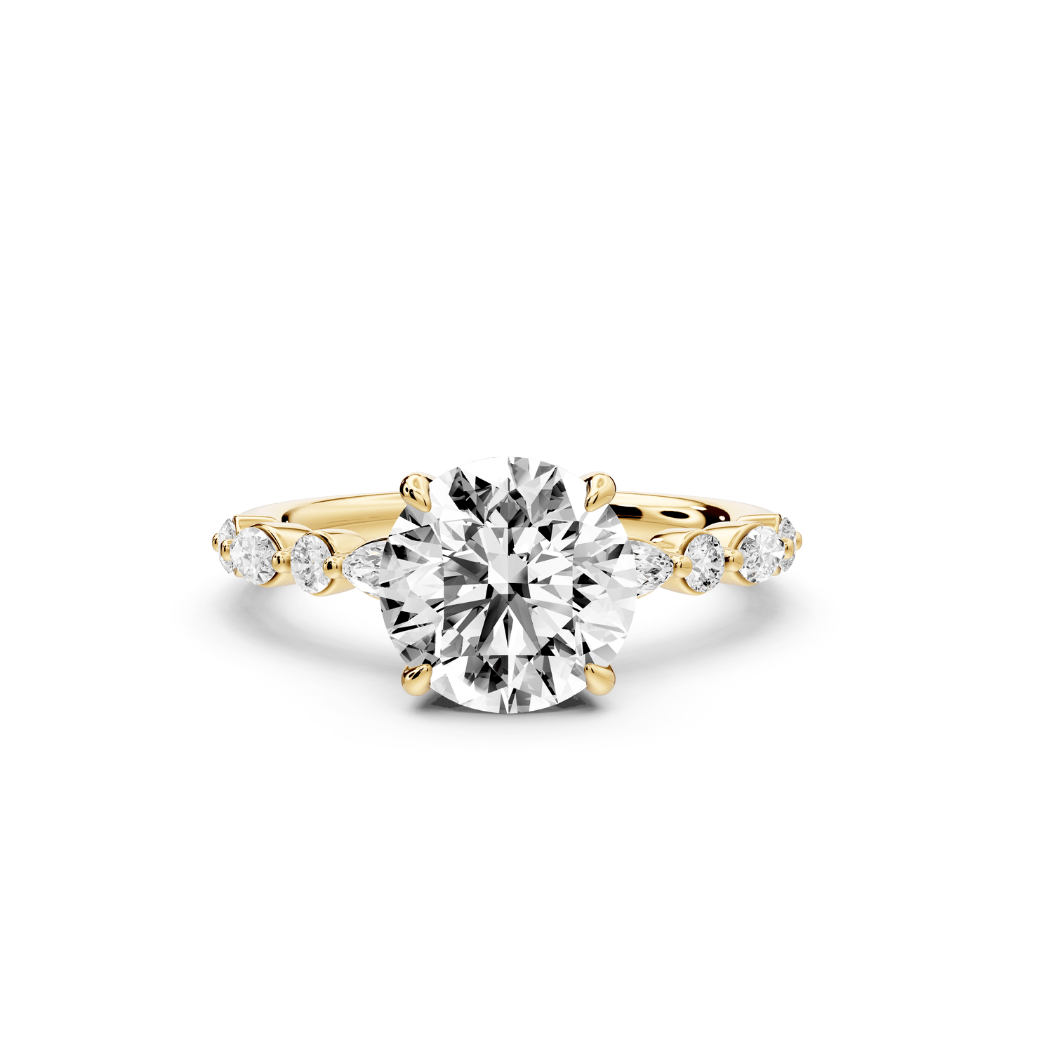 Amalia - 2ct 18k yellow gold round Round Diamond with Alternating 8 - Stone Marquise and Round Diamond Band Engagement Ring - Mr. Alex Jewelry