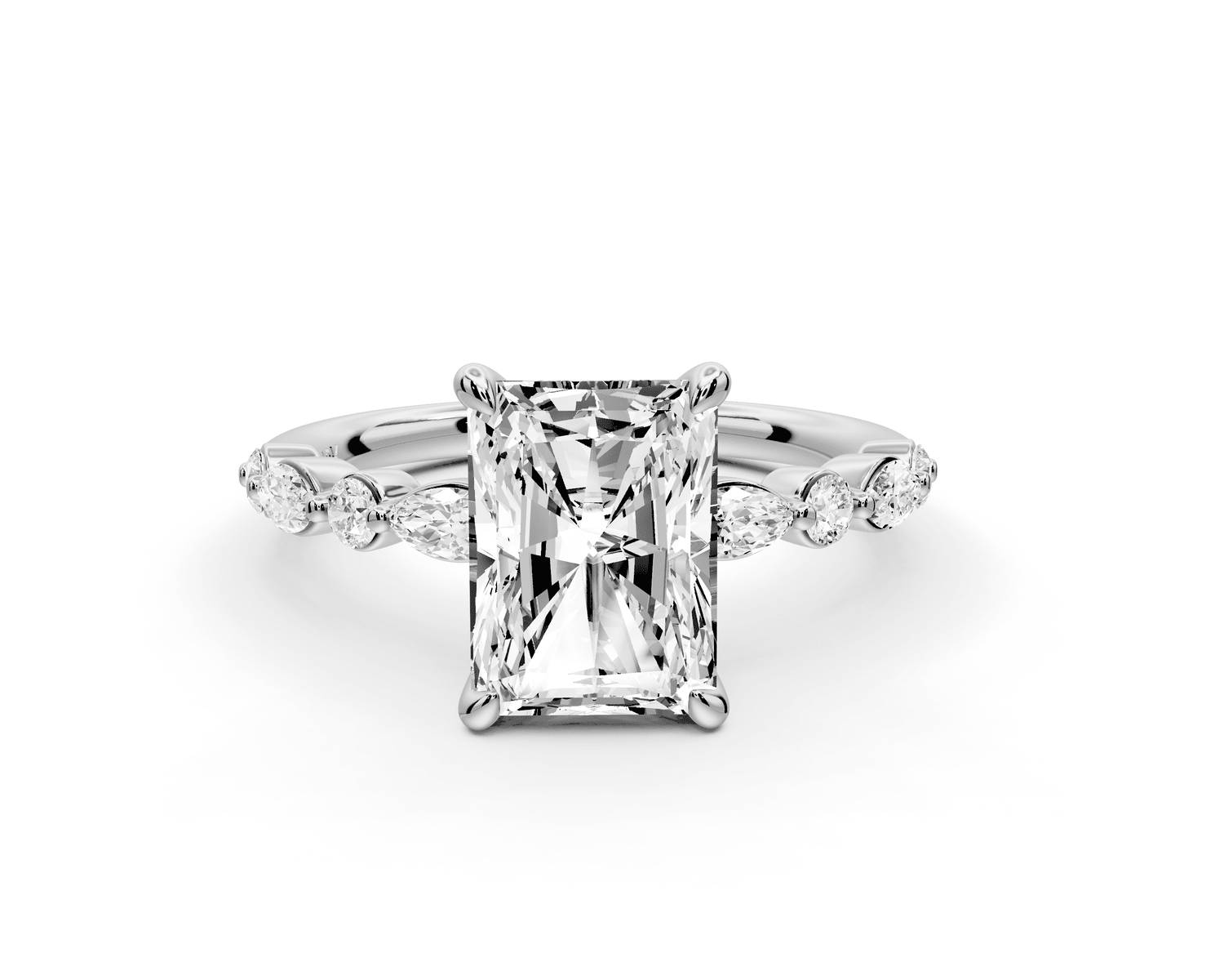 Amalia - 2ct platinum radiant Round Diamond with Alternating 8 - Stone Marquise and Round Diamond Band Engagement Ring - Mr. Alex Jewelry