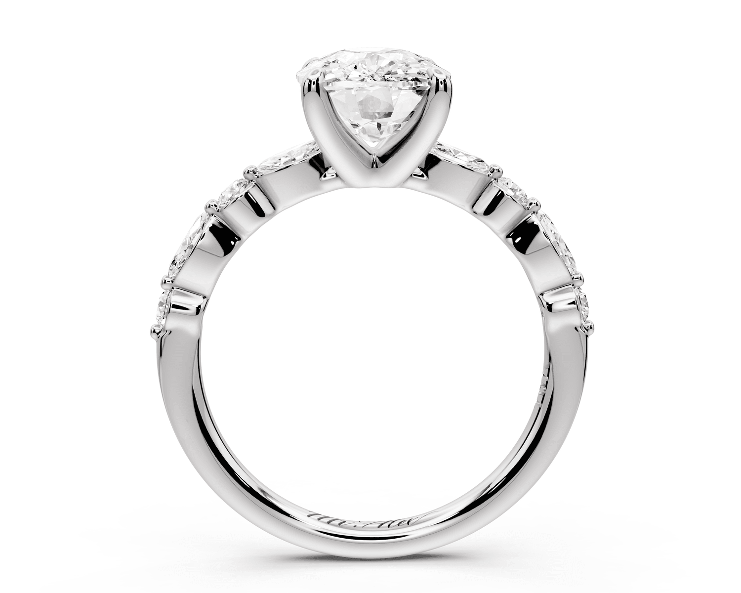 Amalia - 3ct 14k white gold ecushion Round Diamond with Alternating 8 - Stone Marquise and Round Diamond Band Engagement Ring - Mr. Alex Jewelry