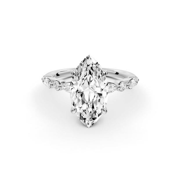 Amalia - 3ct 14k white gold marquise Round Diamond with Alternating 8 - Stone Marquise and Round Diamond Band Engagement Ring - Mr. Alex Jewelry