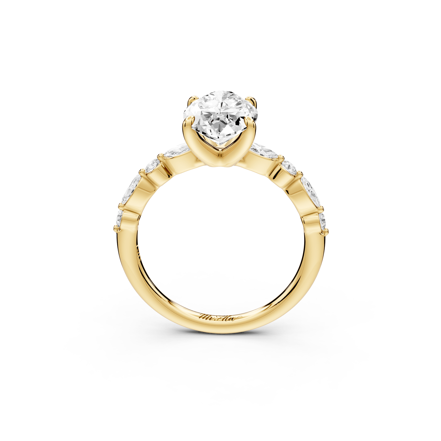 Amalia - 3ct 14k yellow gold marquise Round Diamond with Alternating 8 - Stone Marquise and Round Diamond Band Engagement Ring - Mr. Alex Jewelry