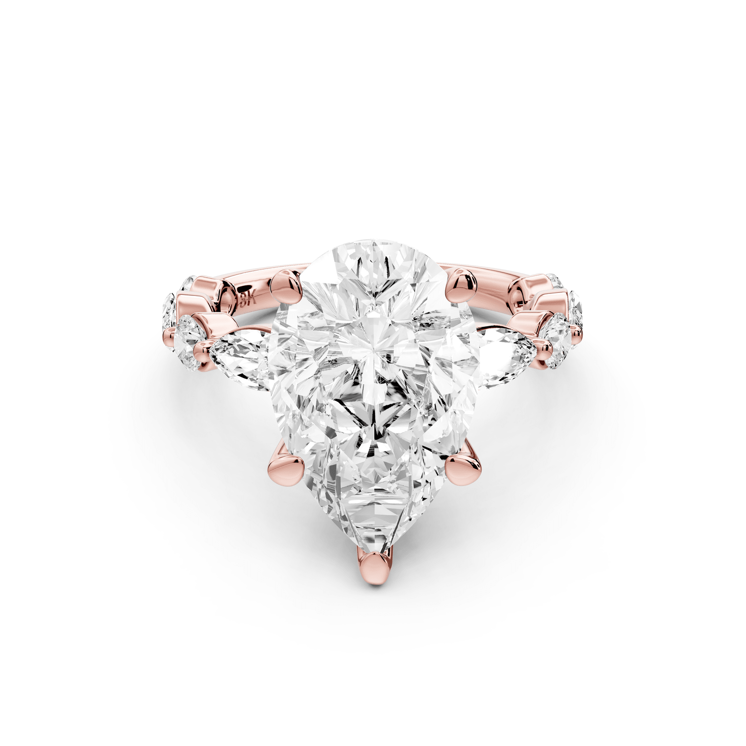 Amalia - 3ct 18k rose gold pear Round Diamond with Alternating 8 - Stone Marquise and Round Diamond Band Engagement Ring - Mr. Alex Jewelry