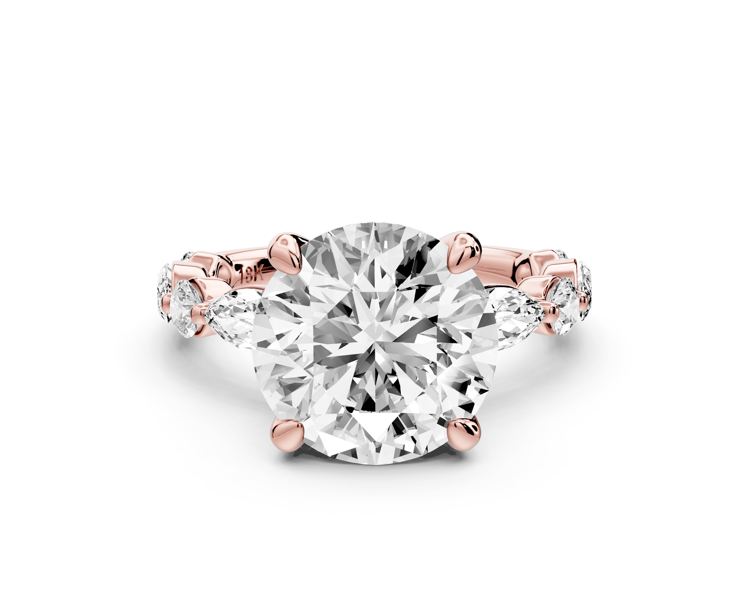 Amalia - 3ct 18k rose gold round Round Diamond with Alternating 8 - Stone Marquise and Round Diamond Band Engagement Ring - Mr. Alex Jewelry