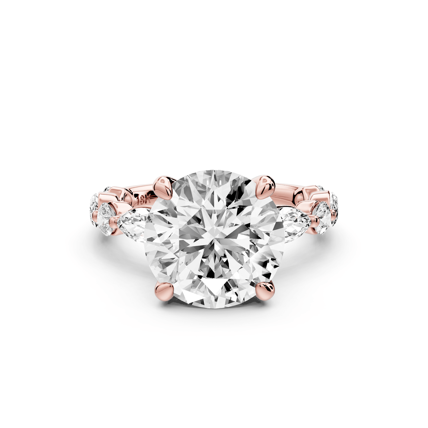 Amalia - 3ct 18k rose gold round Round Diamond with Alternating 8 - Stone Marquise and Round Diamond Band Engagement Ring - Mr. Alex Jewelry