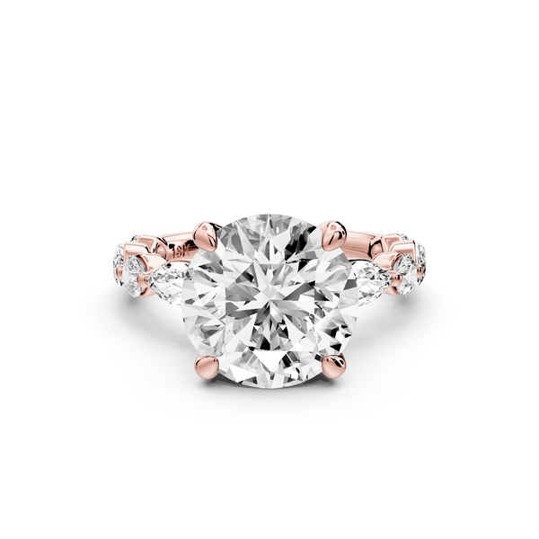Amalia - 3ct 18k rose gold round Round Diamond with Alternating 8 - Stone Marquise and Round Diamond Band Engagement Ring - Mr. Alex Jewelry