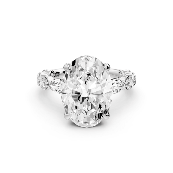 Amalia - 3ct 18k white gold oval Round Diamond with Alternating 8 - Stone Marquise and Round Diamond Band Engagement Ring - Mr. Alex Jewelry
