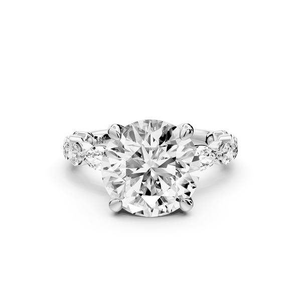 Amalia - 3ct 18k white gold round Round Diamond with Alternating 8 - Stone Marquise and Round Diamond Band Engagement Ring - Mr. Alex Jewelry