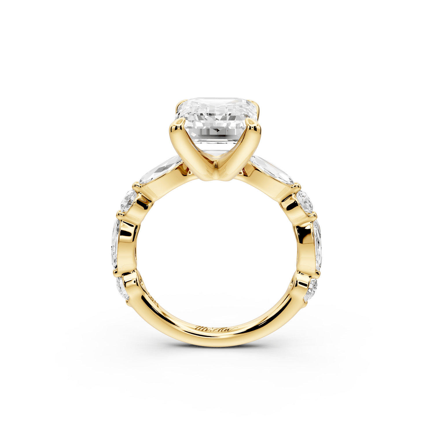 Amalia - 3ct 18k yellow gold emerald Round Diamond with Alternating 8 - Stone Marquise and Round Diamond Band Engagement Ring - Mr. Alex Jewelry