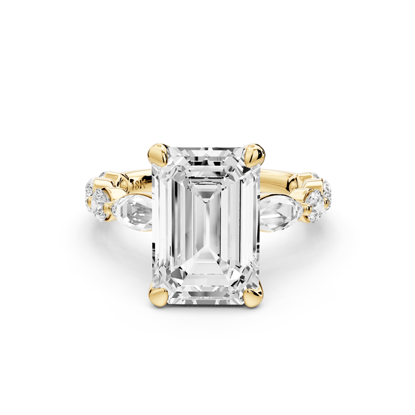Amalia - 3ct 18k yellow gold emerald Round Diamond with Alternating 8 - Stone Marquise and Round Diamond Band Engagement Ring - Mr. Alex Jewelry