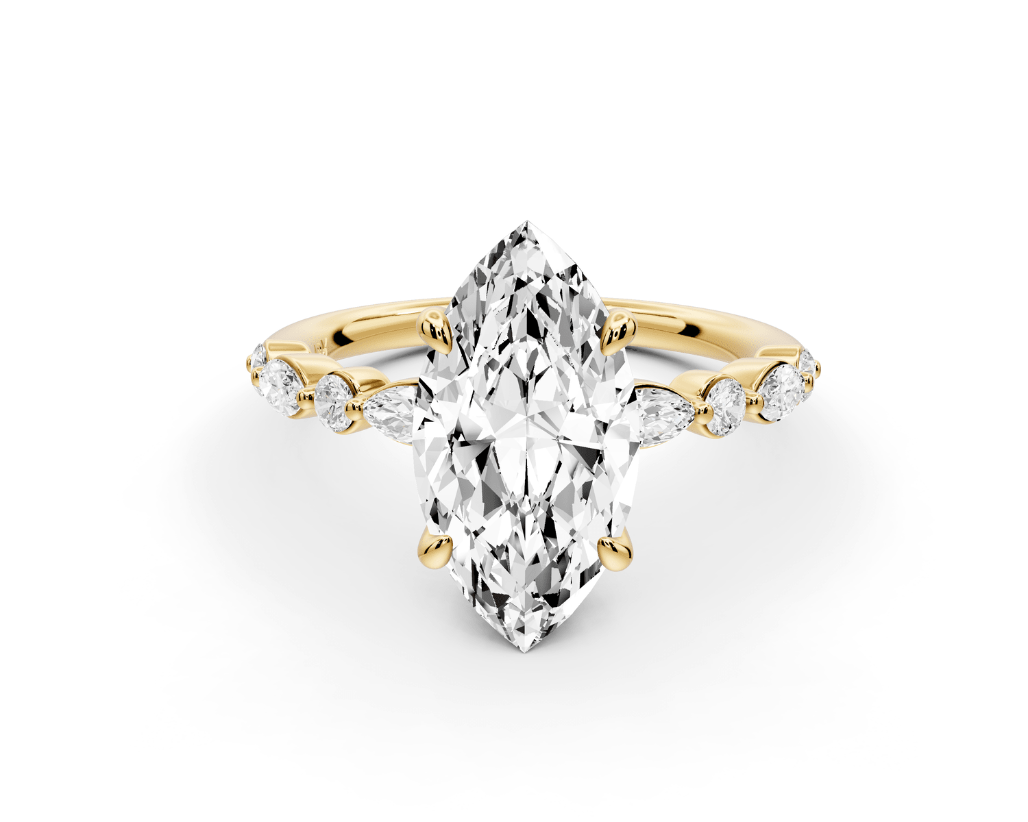 Amalia - 3ct 18k yellow gold marquise Round Diamond with Alternating 8 - Stone Marquise and Round Diamond Band Engagement Ring - Mr. Alex Jewelry
