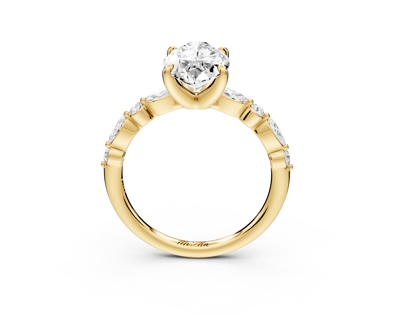 Amalia - 3ct 18k yellow gold marquise Round Diamond with Alternating 8 - Stone Marquise and Round Diamond Band Engagement Ring - Mr. Alex Jewelry