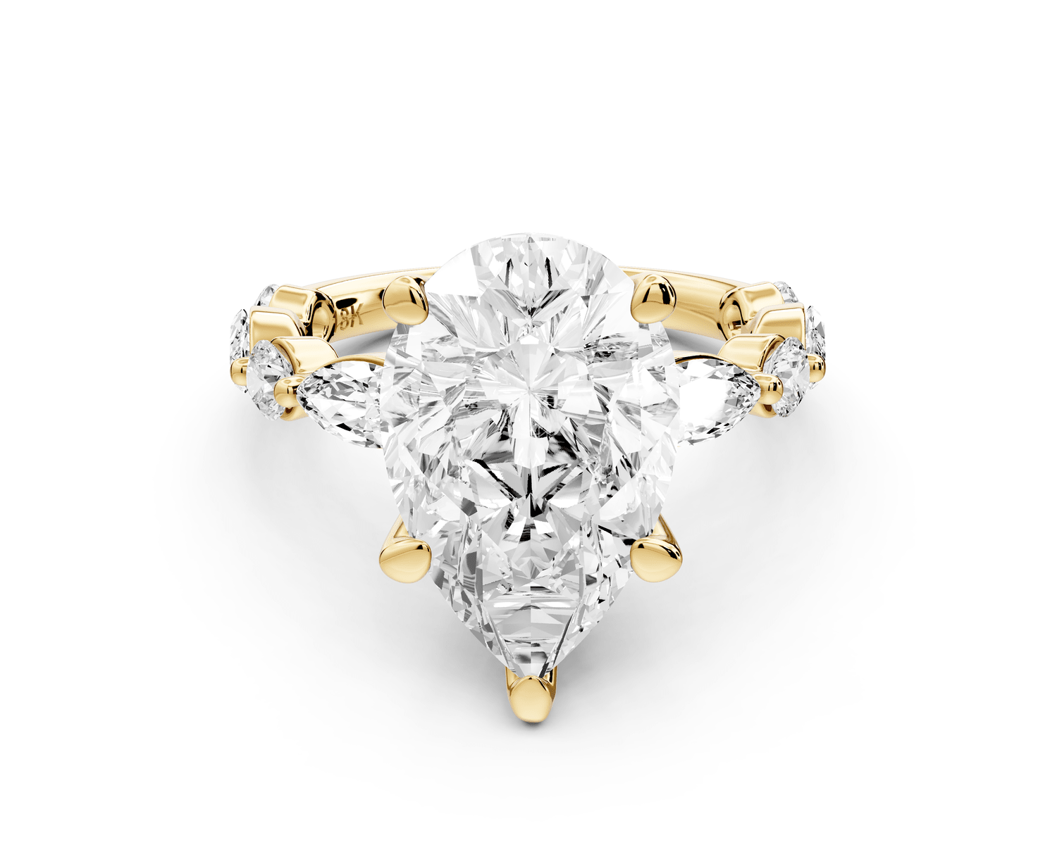 Amalia - 3ct 18k yellow gold pear Round Diamond with Alternating 8 - Stone Marquise and Round Diamond Band Engagement Ring - Mr. Alex Jewelry