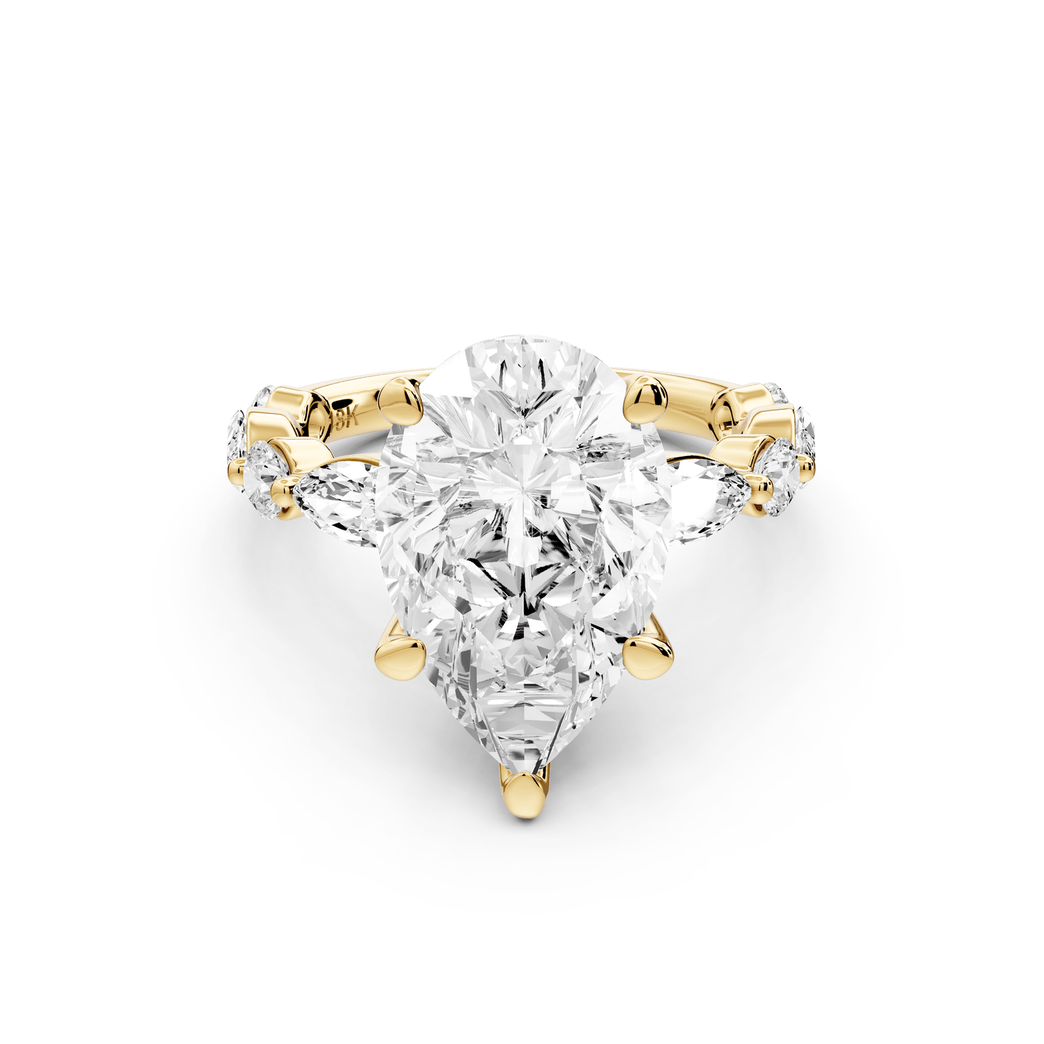 Amalia - 3ct 18k yellow gold pear Round Diamond with Alternating 8 - Stone Marquise and Round Diamond Band Engagement Ring - Mr. Alex Jewelry