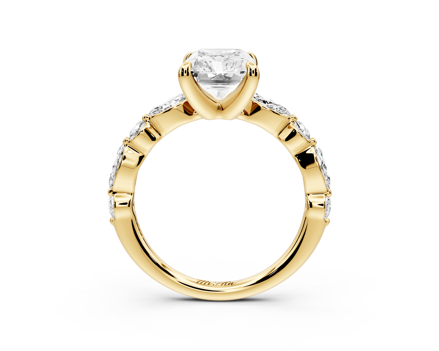 Amalia - 3ct 18k yellow gold radiant Round Diamond with Alternating 8 - Stone Marquise and Round Diamond Band Engagement Ring - Mr. Alex Jewelry