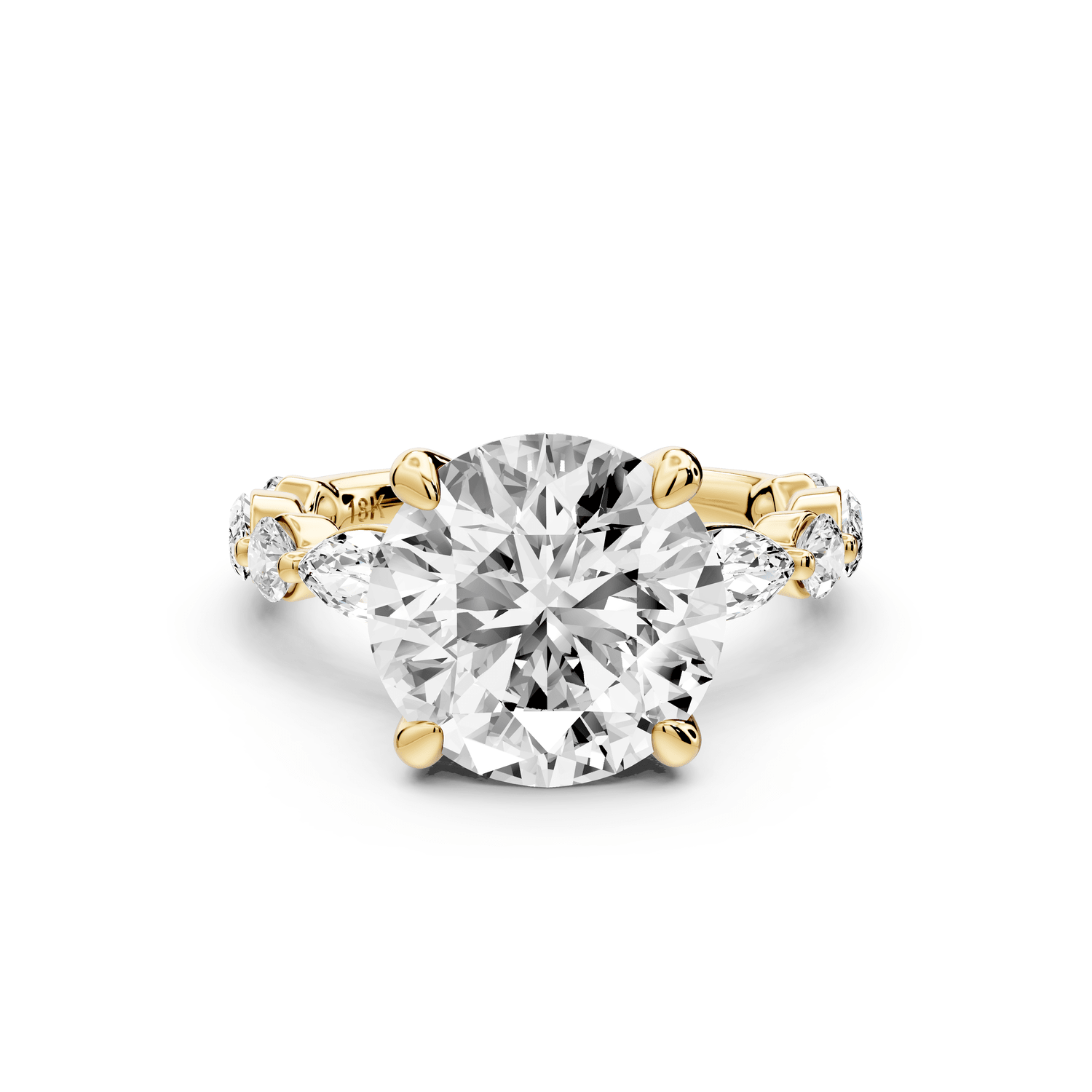 Amalia - 3ct 18k yellow gold round Round Diamond with Alternating 8 - Stone Marquise and Round Diamond Band Engagement Ring - Mr. Alex Jewelry