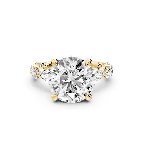 Amalia - 3ct 18k yellow gold round Round Diamond with Alternating 8 - Stone Marquise and Round Diamond Band Engagement Ring - Mr. Alex Jewelry
