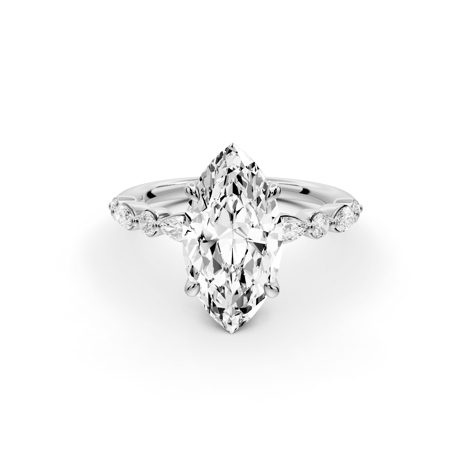 Amalia - 3ct platinum marquise Round Diamond with Alternating 8 - Stone Marquise and Round Diamond Band Engagement Ring - Mr. Alex Jewelry