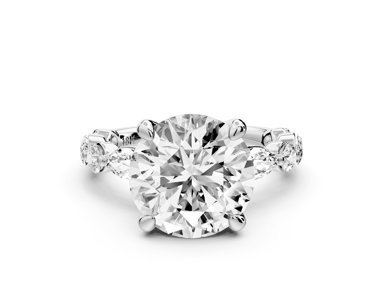 Amalia - 3ct platinum round Round Diamond with Alternating 8 - Stone Marquise and Round Diamond Band Engagement Ring - Mr. Alex Jewelry