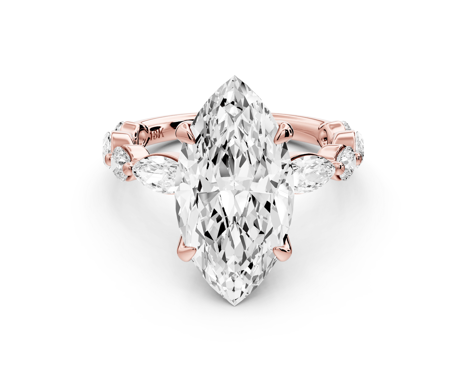 Amalia - 4ct 14k rose gold marquise Round Diamond with Alternating 8 - Stone Marquise and Round Diamond Band Engagement Ring - Mr. Alex Jewelry
