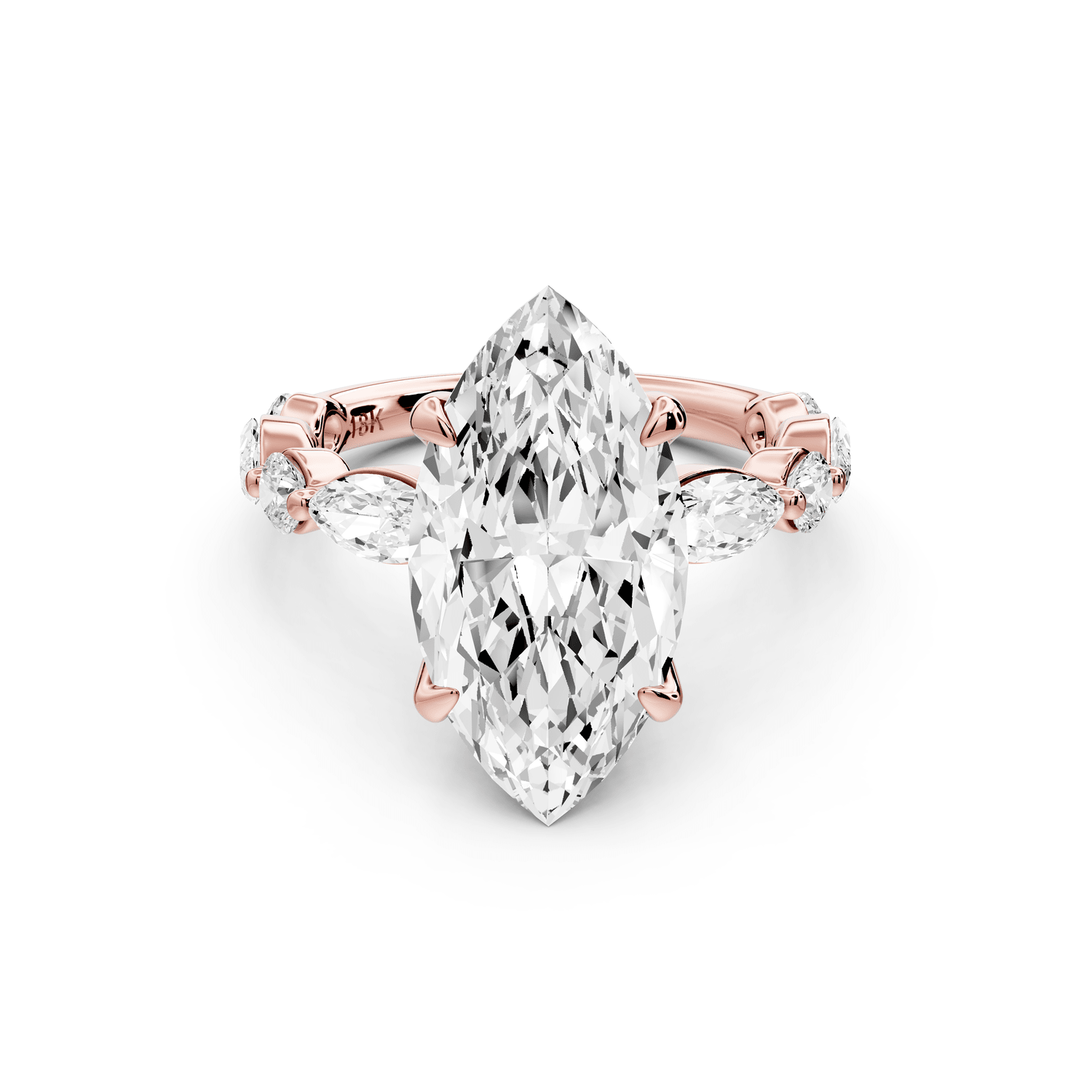 Amalia - 4ct 14k rose gold marquise Round Diamond with Alternating 8 - Stone Marquise and Round Diamond Band Engagement Ring - Mr. Alex Jewelry
