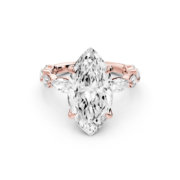 Amalia - 4ct 14k rose gold marquise Round Diamond with Alternating 8 - Stone Marquise and Round Diamond Band Engagement Ring - Mr. Alex Jewelry