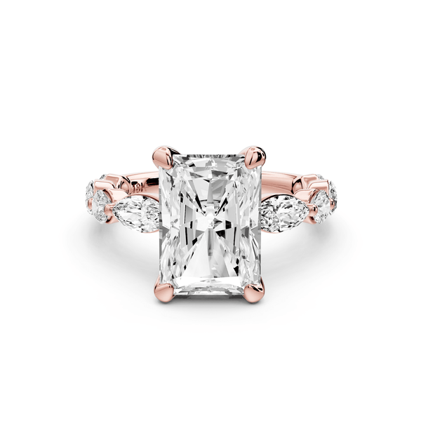 Amalia - 4ct 14k rose gold radiant Round Diamond with Alternating 8 - Stone Marquise and Round Diamond Band Engagement Ring - Mr. Alex Jewelry
