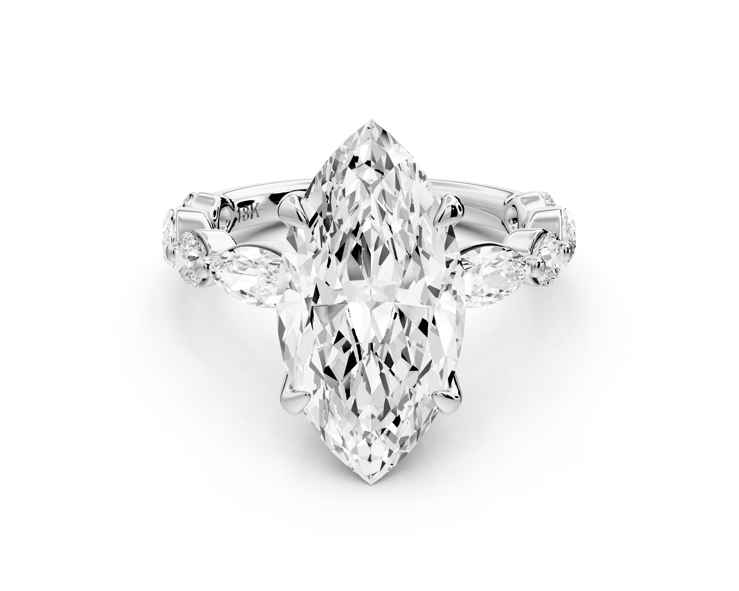 Amalia - 4ct 14k white gold marquise Round Diamond with Alternating 8 - Stone Marquise and Round Diamond Band Engagement Ring - Mr. Alex Jewelry