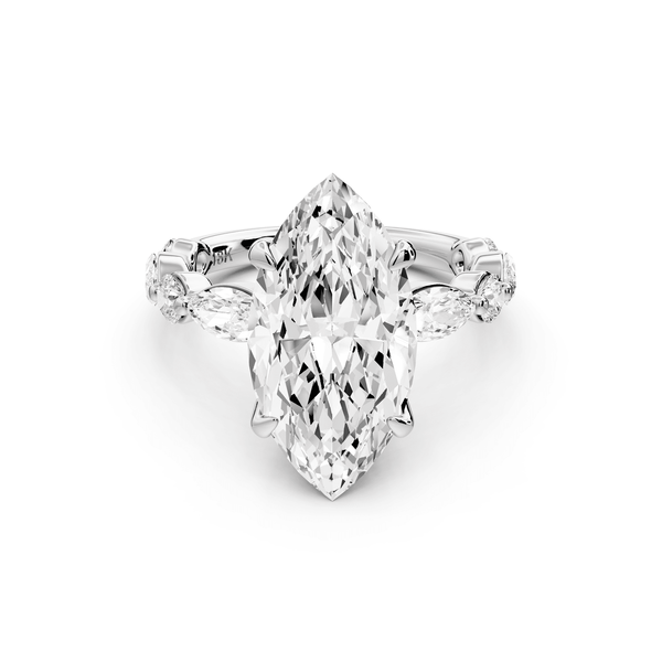 Amalia - 4ct 14k white gold marquise Round Diamond with Alternating 8 - Stone Marquise and Round Diamond Band Engagement Ring - Mr. Alex Jewelry