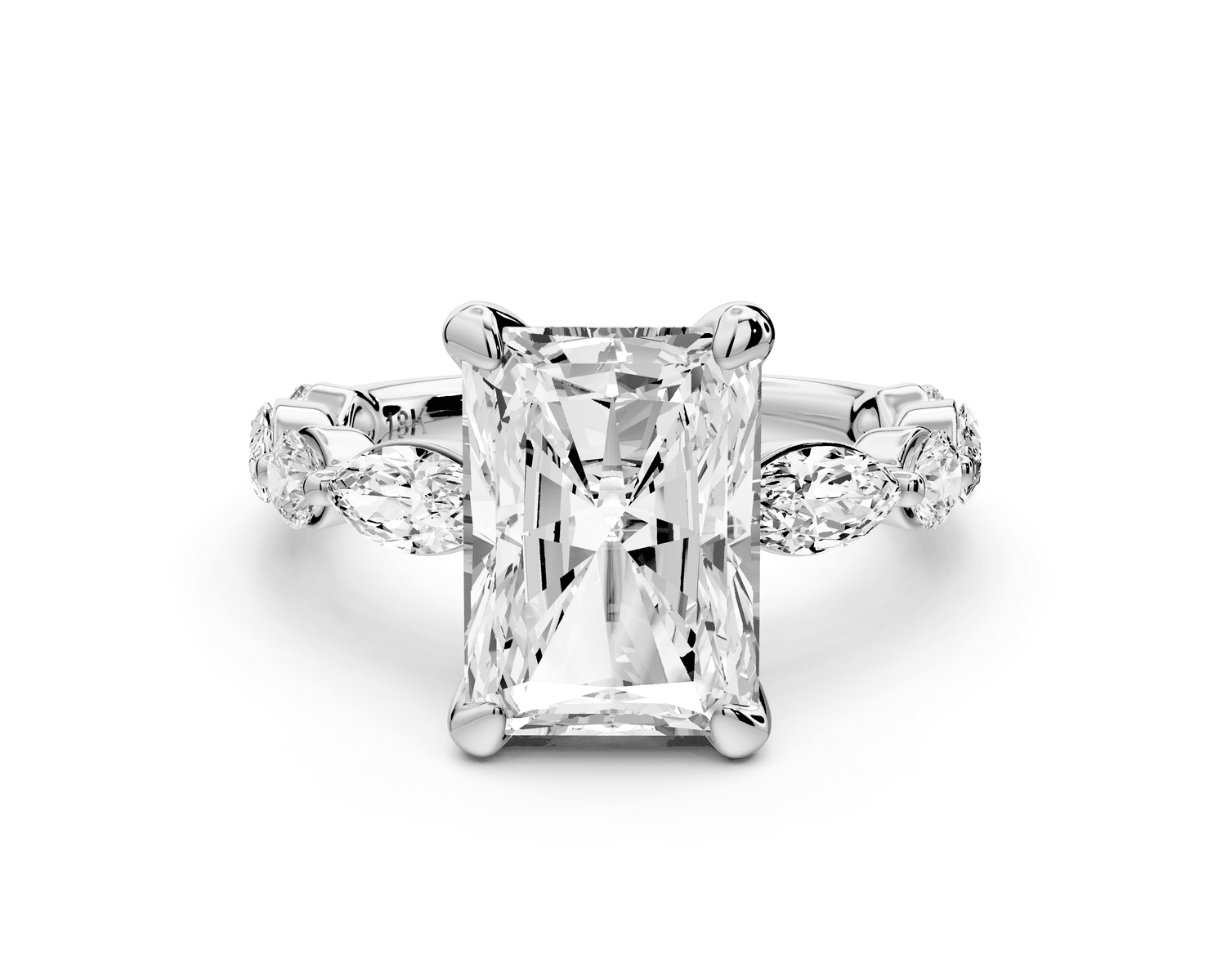 Amalia - 4ct 14k white gold radiant Round Diamond with Alternating 8 - Stone Marquise and Round Diamond Band Engagement Ring - Mr. Alex Jewelry