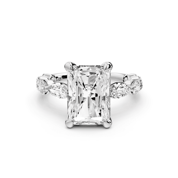 Amalia - 4ct 14k white gold radiant Round Diamond with Alternating 8 - Stone Marquise and Round Diamond Band Engagement Ring - Mr. Alex Jewelry