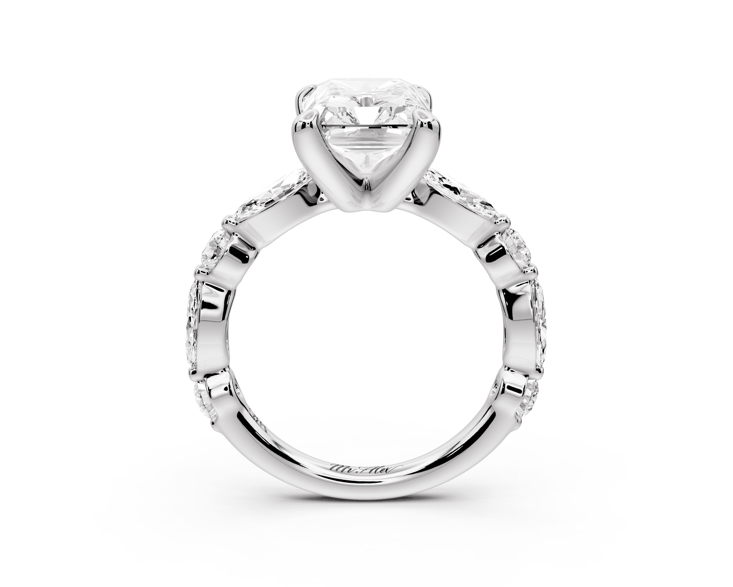Amalia - 4ct 14k white gold radiant Round Diamond with Alternating 8 - Stone Marquise and Round Diamond Band Engagement Ring - Mr. Alex Jewelry