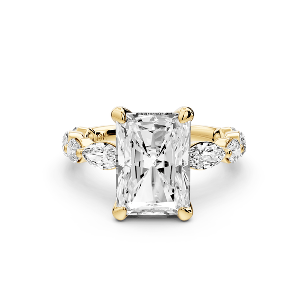 Amalia - 4ct 14k yellow gold radiant Round Diamond with Alternating 8 - Stone Marquise and Round Diamond Band Engagement Ring - Mr. Alex Jewelry