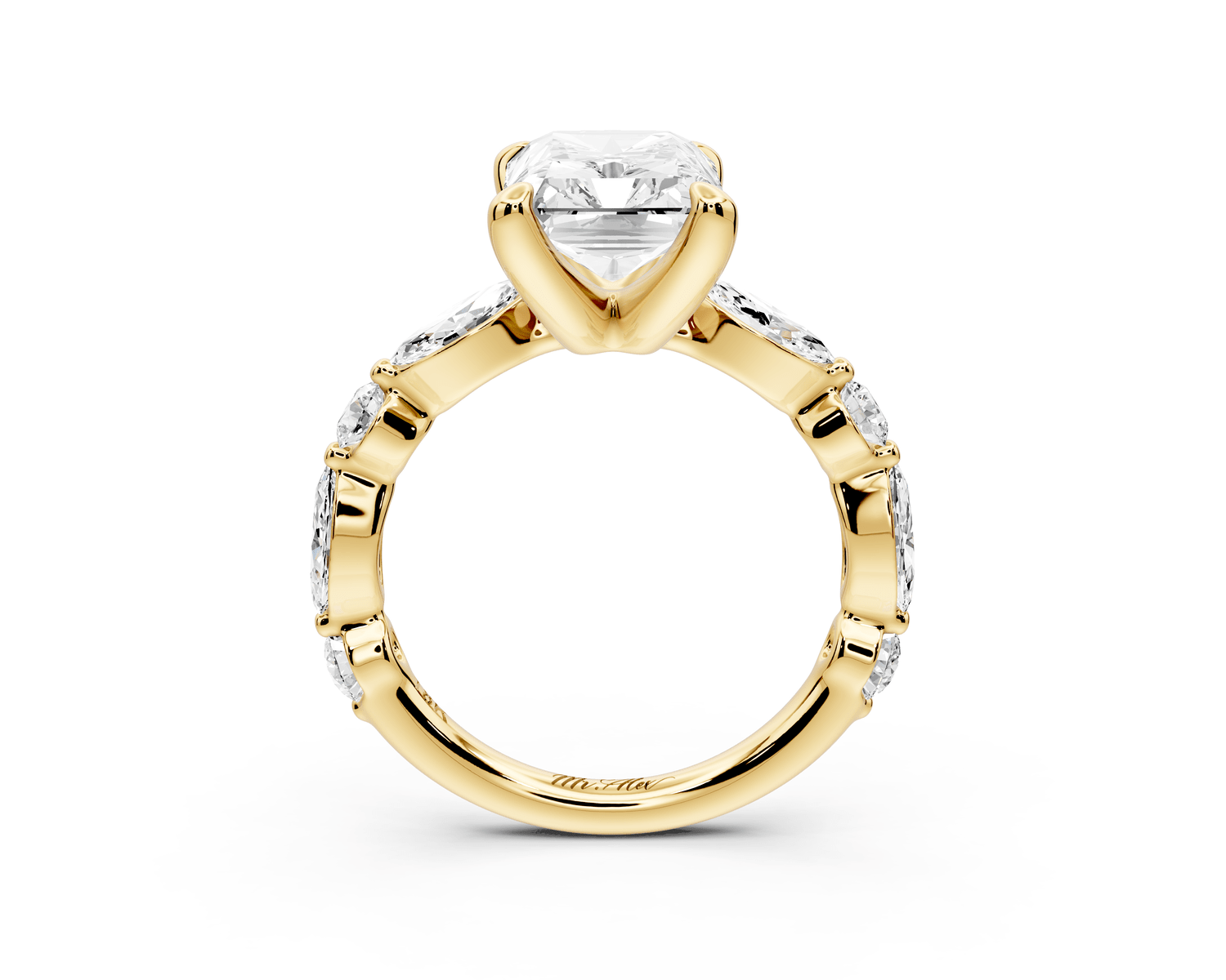 Amalia - 4ct 14k yellow gold radiant Round Diamond with Alternating 8 - Stone Marquise and Round Diamond Band Engagement Ring - Mr. Alex Jewelry