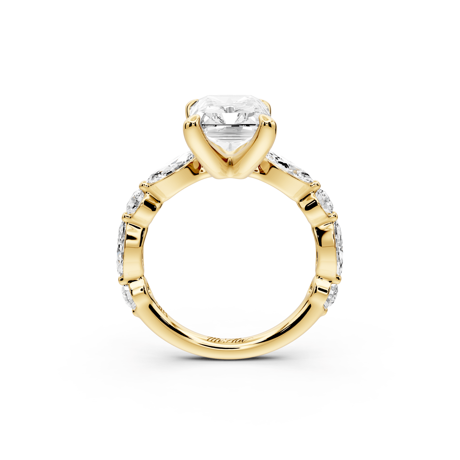 Amalia - 4ct 14k yellow gold radiant Round Diamond with Alternating 8 - Stone Marquise and Round Diamond Band Engagement Ring - Mr. Alex Jewelry