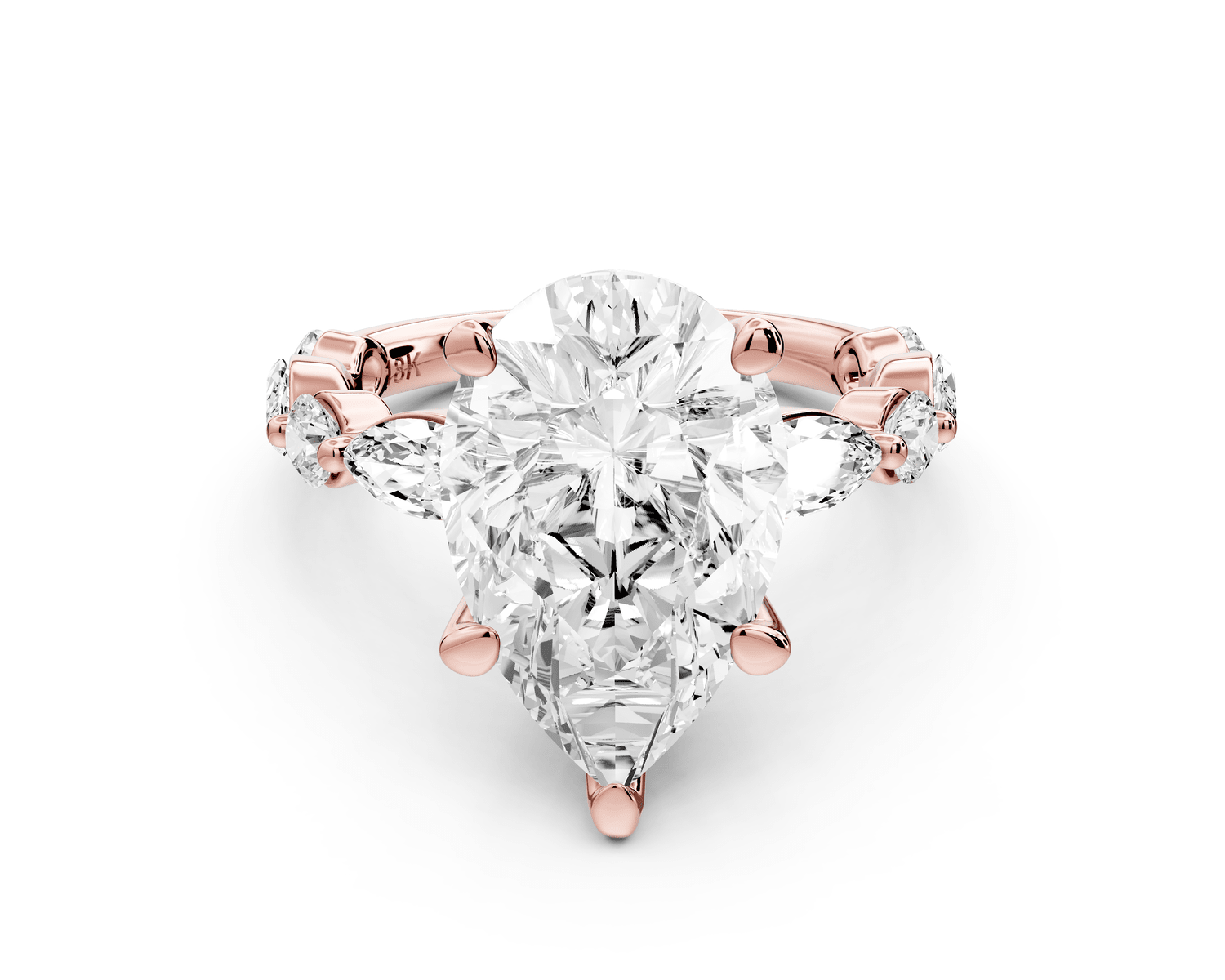 Amalia - 4ct 18k rose gold pear Round Diamond with Alternating 8 - Stone Marquise and Round Diamond Band Engagement Ring - Mr. Alex Jewelry