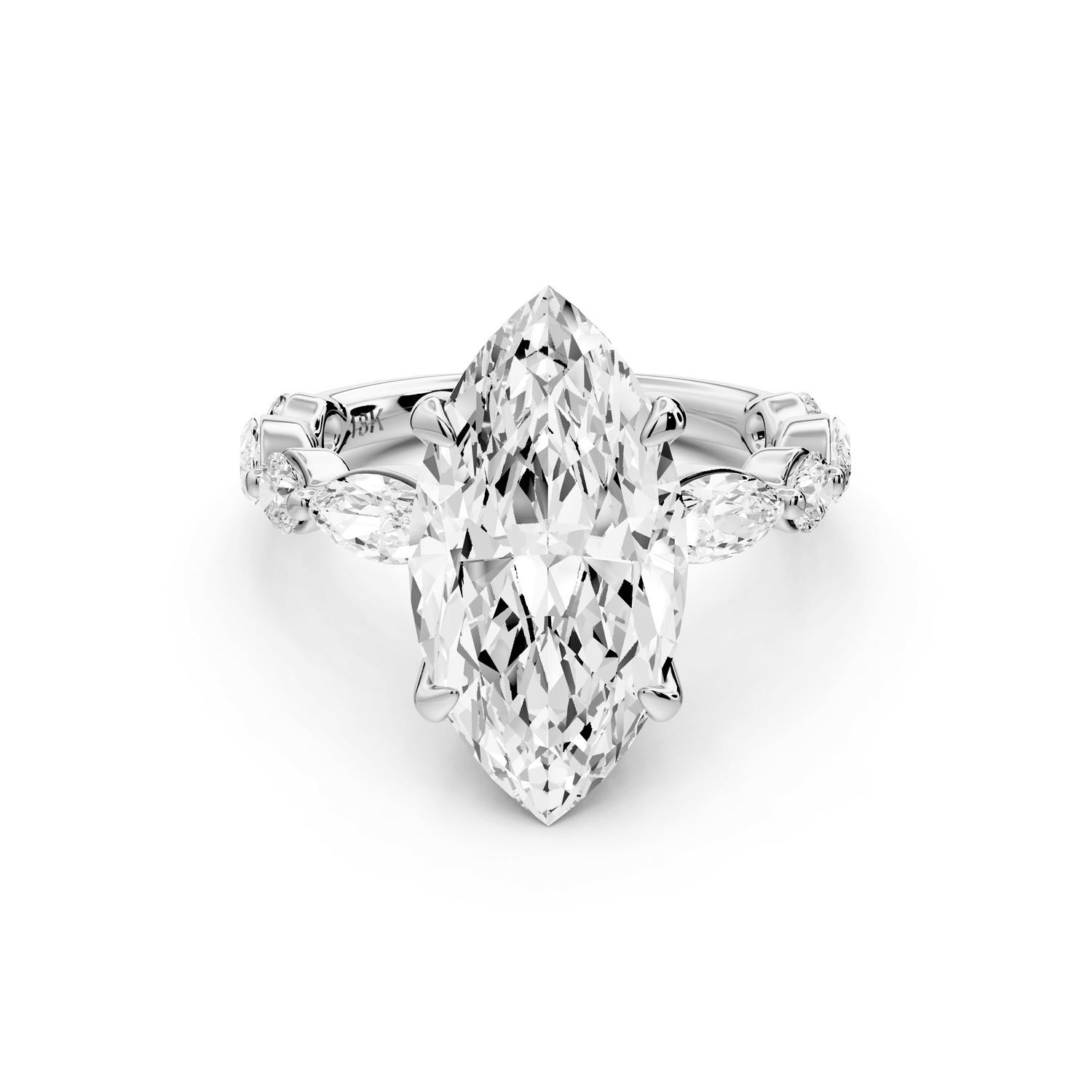 Amalia - 4ct 18k white gold marquise Round Diamond with Alternating 8 - Stone Marquise and Round Diamond Band Engagement Ring - Mr. Alex Jewelry