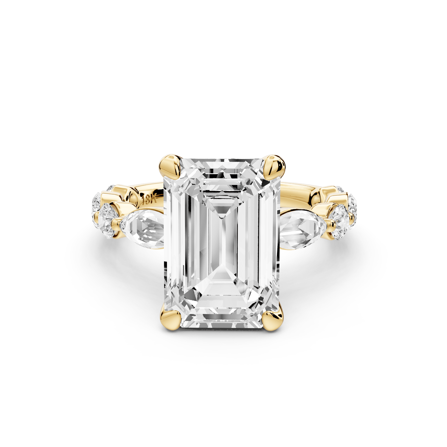 Amalia - 4ct 18k yellow gold emerald Round Diamond with Alternating 8 - Stone Marquise and Round Diamond Band Engagement Ring - Mr. Alex Jewelry